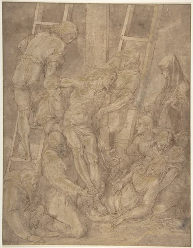 The Descent from the Cross with Saint Francis and Another Friar by Jacopo Ligozzi, drawing, 1619