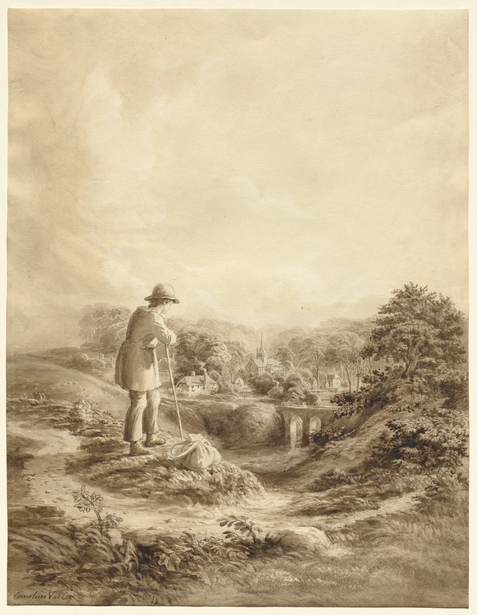 Landscape with Figure in Foreground by Cornelius Varley, drawing, 1835-1845