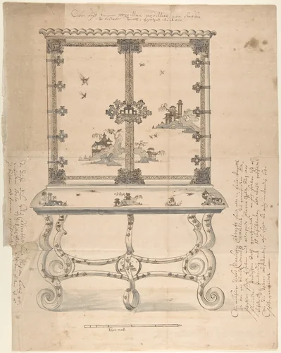 Design for a Chinese-style Lacquer Cabinet by anonymous, drawing, 1720-1730