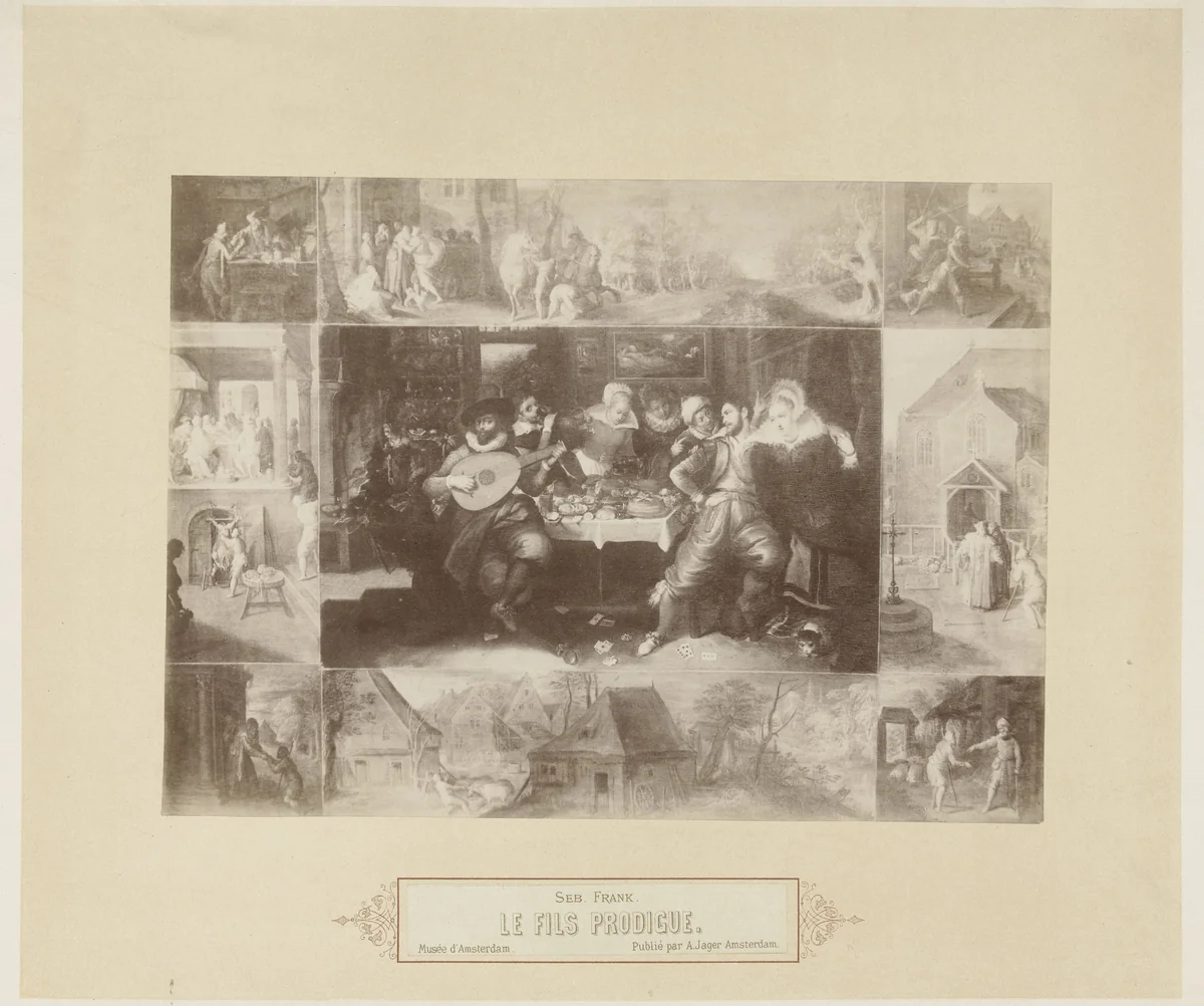 Schilderij De geschiedenis van de verloren zoon door Frans Francken II by Andries Jager, photograph, 1855-1870