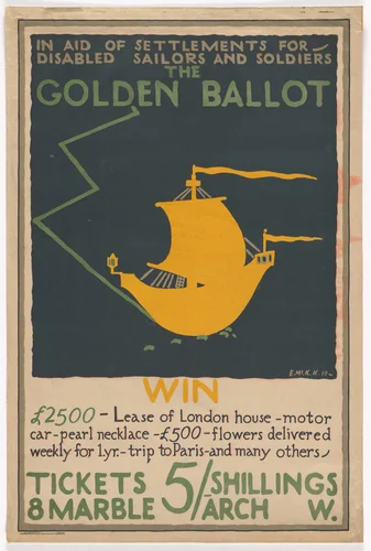 The Golden Ballot, in Aid of Settlements for Disabled Sailors and Soldiers by E. McKnight Kauffer, design, 1919