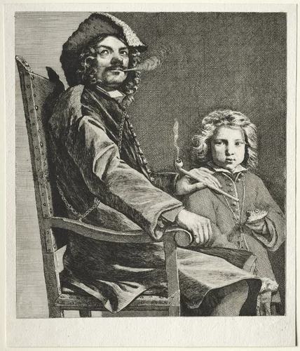 Man Smoking a Pipe and a Small Boy by Michael Sweerts, print, 1655-1665