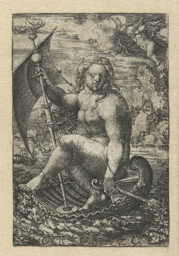 Venus zeilend in een schelp by Unknown, print, 1524