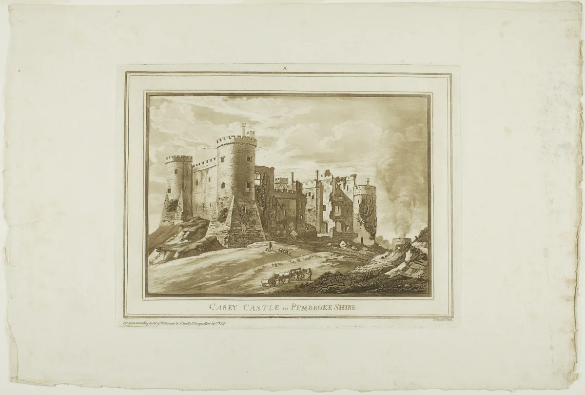 Carey Castle in Pembroke Shire, plate ten from Twelve Views in South Wales by Paul Sandby, print, 1775