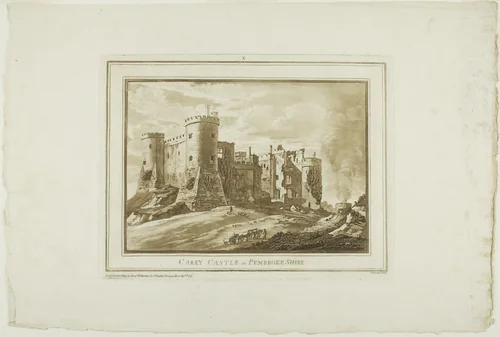 Carey Castle in Pembroke Shire, plate ten from Twelve Views in South Wales by Paul Sandby, print, 1775