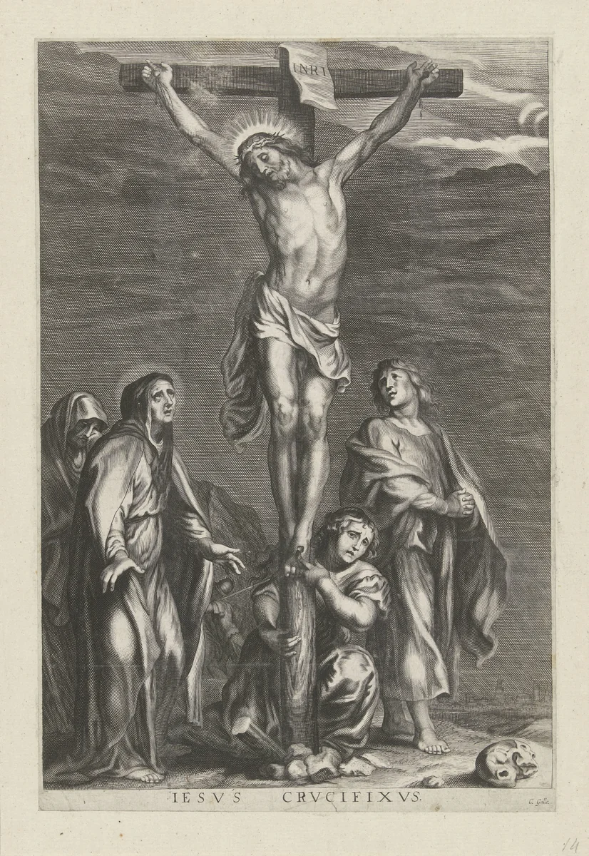 Christus aan het kruis by anonymous, print, 1650-1678