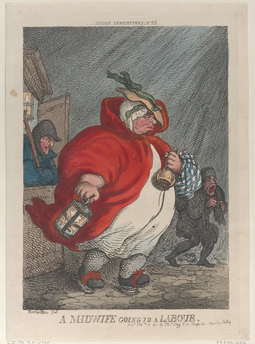 A Midwife Going to a Labour by Thomas Rowlandson, print, 1811