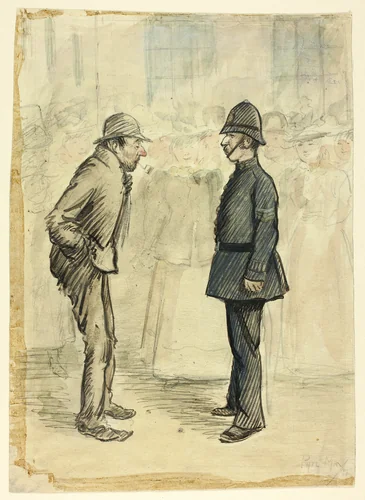 Policeman and Tramp by Philipp William May, drawing, 1898