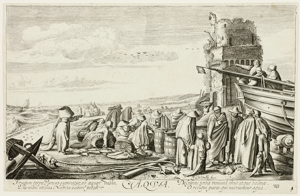 Water, plate three from The Four Elements by Jan van de Velde Willem Buytewech, print, 1622