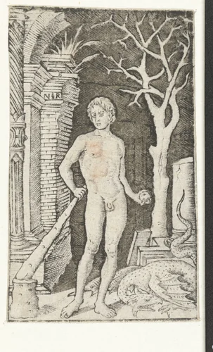 Hercules met knots en gouden appel staat naast dode draak in tuin van Hesperiden by Unknown, print, 1490-1520