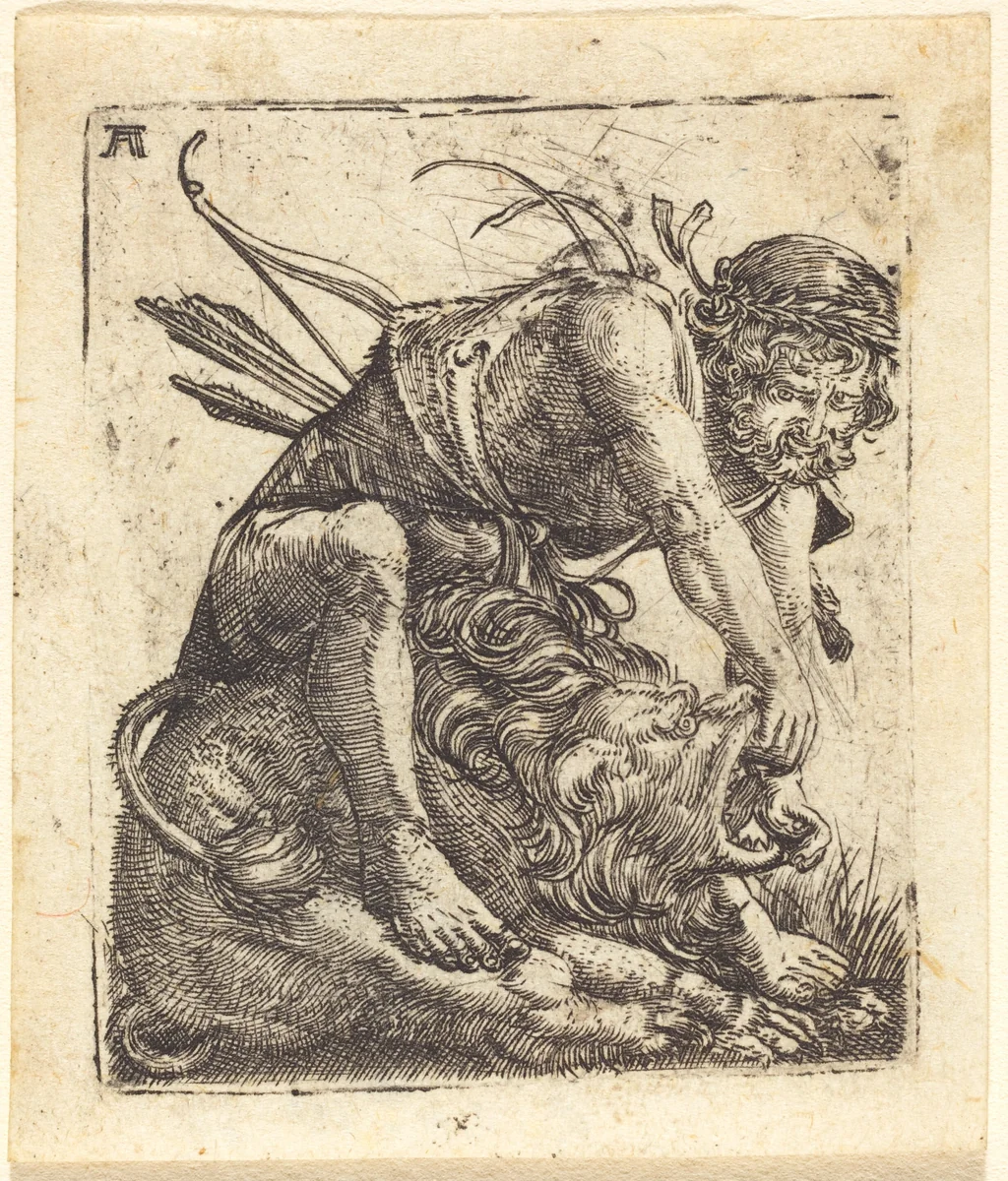 Hercules Overcoming the Nemean Lion by Albrecht Altdorfer, print, 1520-1525