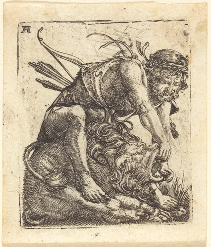 Hercules Overcoming the Nemean Lion by Albrecht Altdorfer, print, 1520-1525