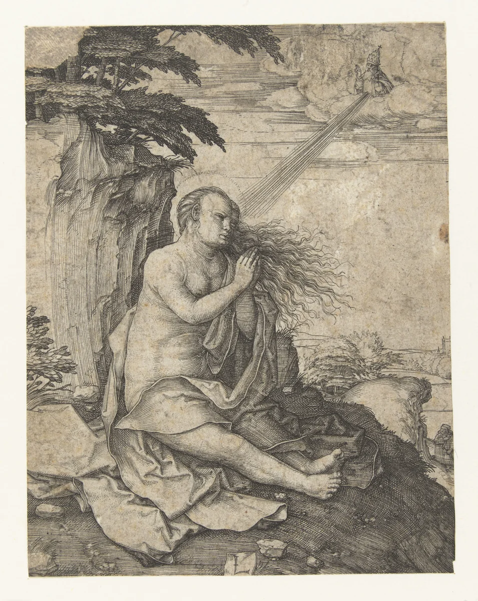 Maria Magdalena in de woestijn by Unknown, print, 1504-1508