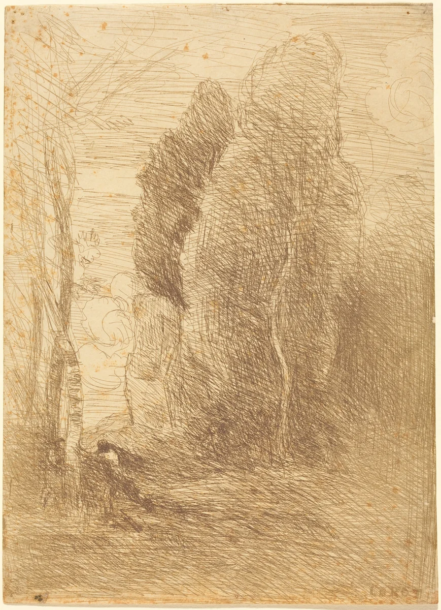 Hide-and-Seek (Cache-cache) by Jean-Baptiste-Camille Corot, print, 1858