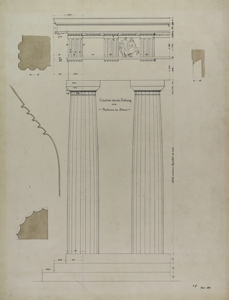 Orders of Architecture, Greek Doric Order from the Parthenon, Elevation by Carl Furst, other, 1870