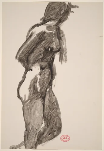 Untitled [female nude turning away] by Richard Diebenkorn, drawing, 1955-1967