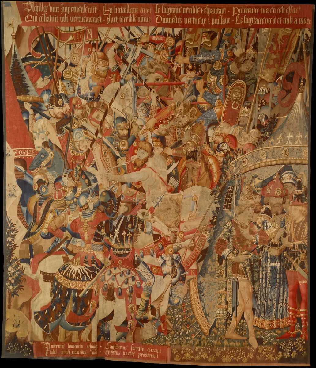 The Battle with the Sagittary and the Conference at Achilles' Tent (from Scenes from the Story of the Trojan War) by Jean Grenier, textile, 1467-1493