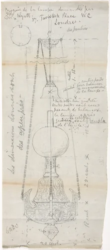 Design for a Hanging Lamp by anonymous, drawing, 1850-1900