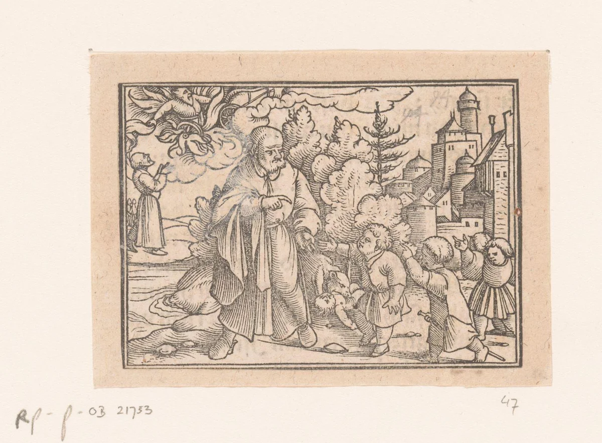 Bestraffing van de kinderen die Elisa bespotten by anonymous, print, 1552