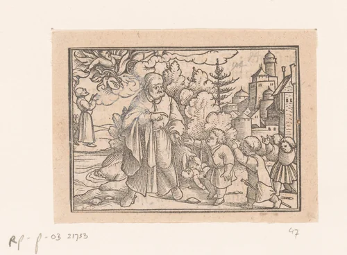 Bestraffing van de kinderen die Elisa bespotten by anonymous, print, 1552