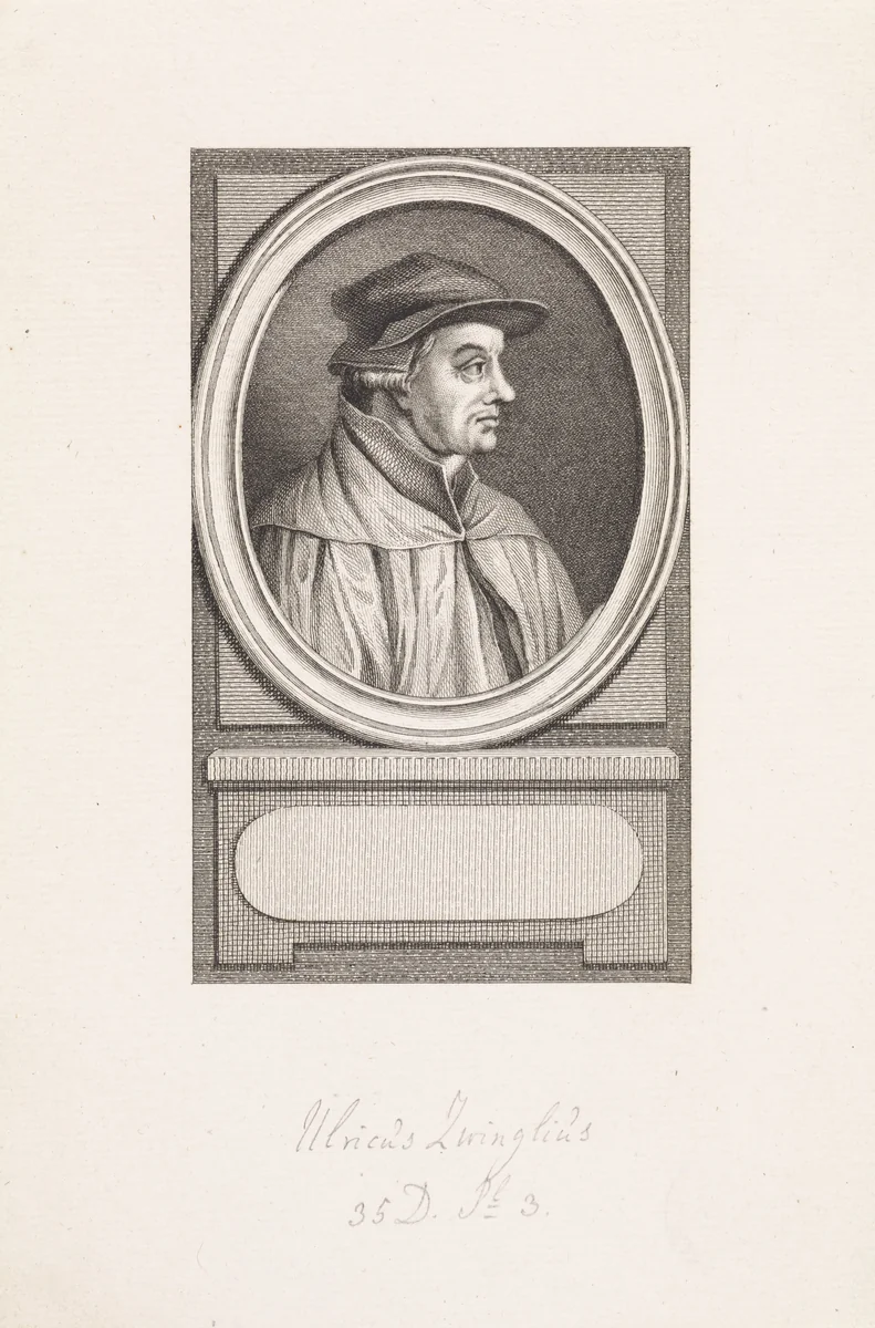 Portret van Ulrich Zwingli by Reinier Vinkeles, print, 1796