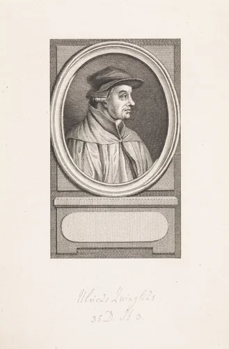 Portret van Ulrich Zwingli by Reinier Vinkeles, print, 1796