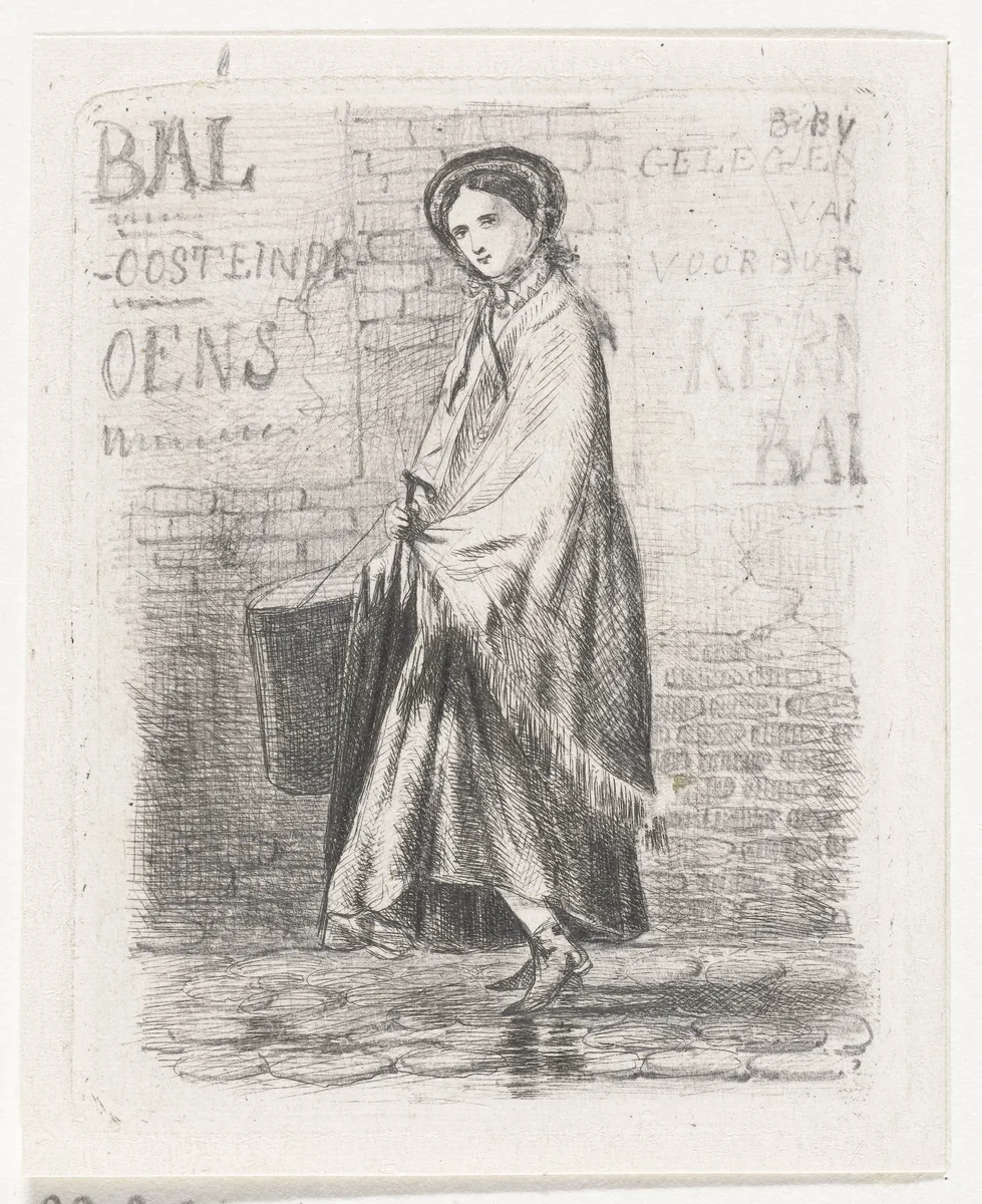 Vrouw met hoedendoos by Karel Frederik Bombled, print, 1832-1902