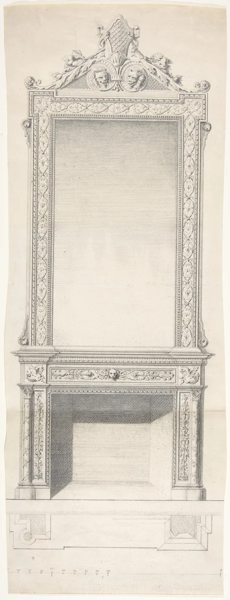 Chimneypiece Design with Mirror by anonymous, drawing, 1800-1900