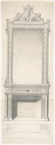 Chimneypiece Design with Mirror by anonymous, drawing, 1800-1900