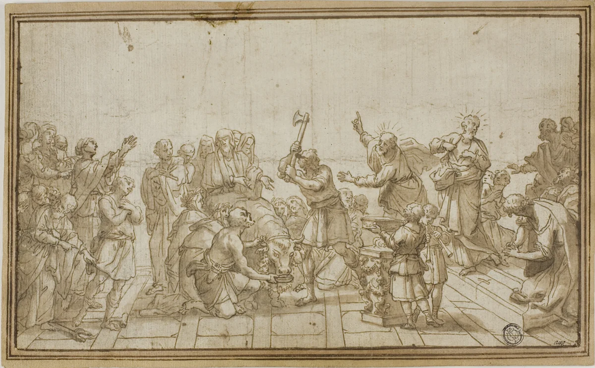 The Sacrifice at Lystra by Charles Le Brun, drawing, 1639-1799