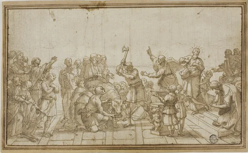 The Sacrifice at Lystra by Charles Le Brun, drawing, 1639-1799