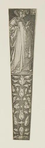 Dagger Sheath with a Young Couple Above by Heinrich Aldegrever, print, 1532