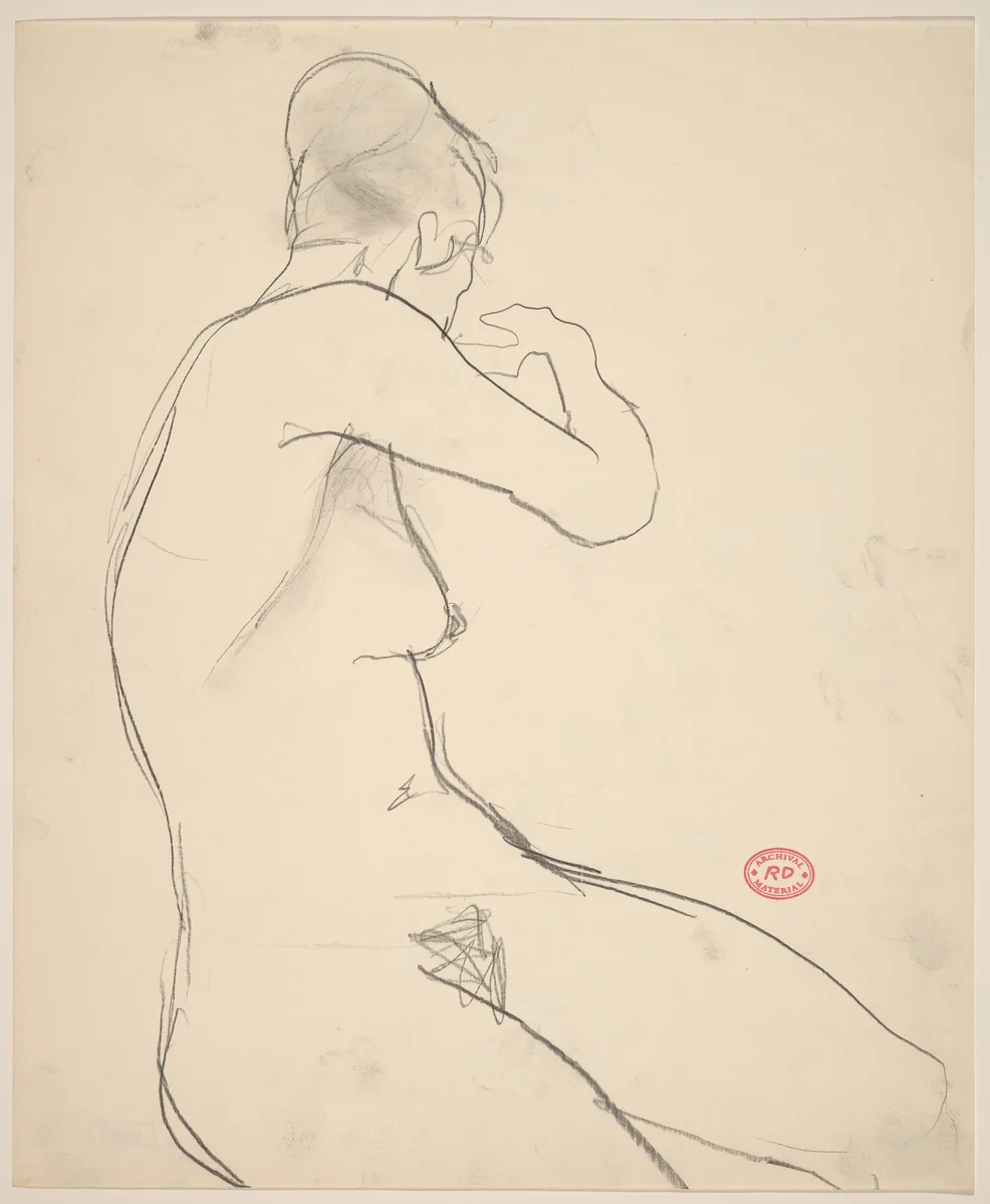Untitled [female nude raising her right arm and turning away] by Richard Diebenkorn, drawing, 1955-1967