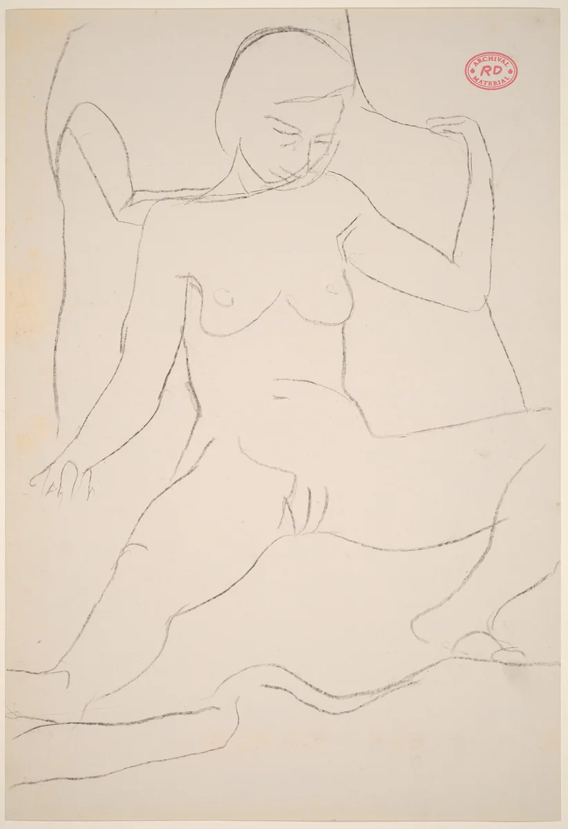 Untitled [female nude with legs apart] by Richard Diebenkorn, drawing, 1955-1967