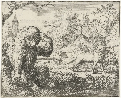 Reinaert berispt de gewonde Bruun de beer by Allaert van Everdingen, print, 1665-1675