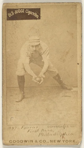 Sidney Douglas Farrar, 1st Base, Philadelphia, from the Old Judge series (N172) for Old Judge Cigarettes by Goodwin & Company, photograph, 1887