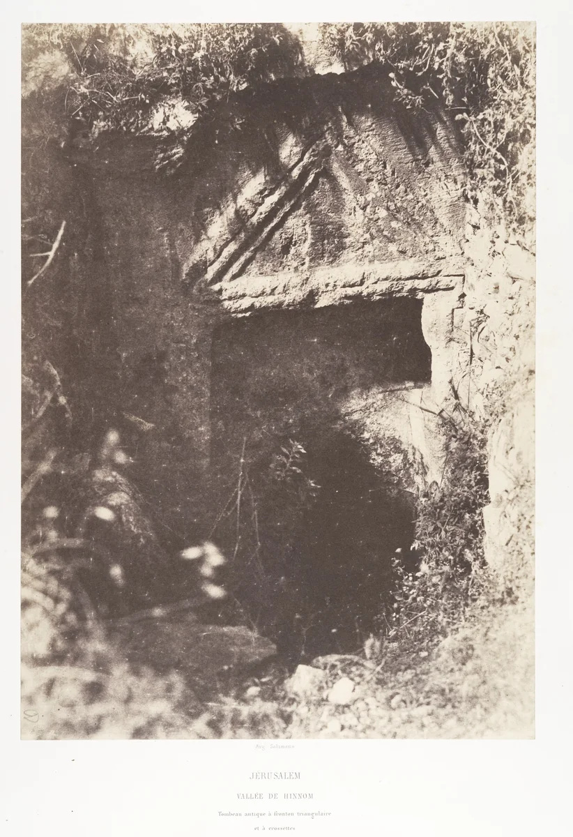 Jérusalem, Vallée de Hinnom, Tombeau antique à fronton triangulaire et à crossettes by Auguste Salzmann, photograph, 1854-1859