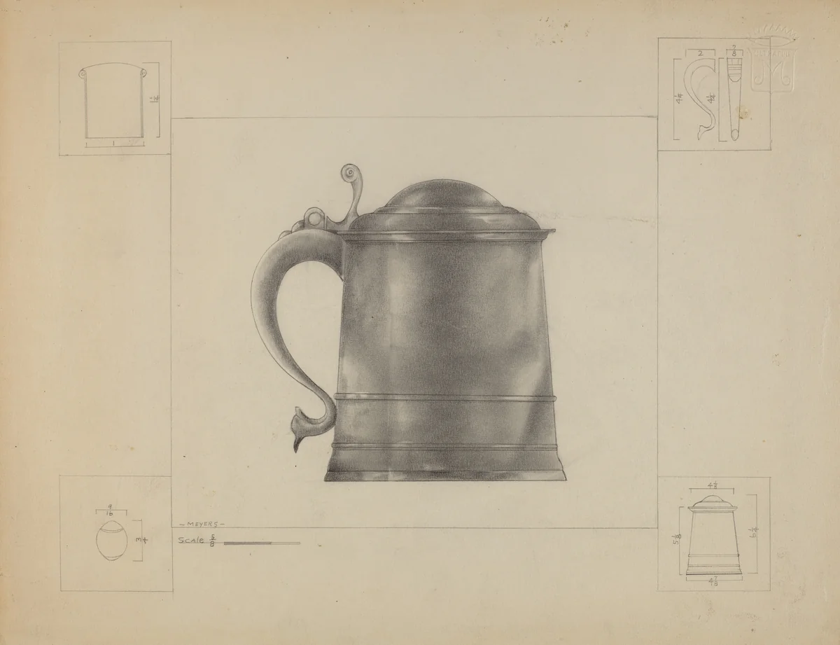 Pewter Tankard by Henry Meyers, index of american design, 1936