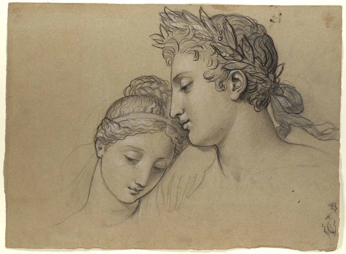 Study of Heads for Study for "Castor and Pollux Freeing Helen" by Joseph-Ferdinand Lancrenon, drawing, 1817