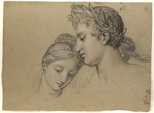 Study of Heads for Study for "Castor and Pollux Freeing Helen" by Joseph-Ferdinand Lancrenon, drawing, 1817
