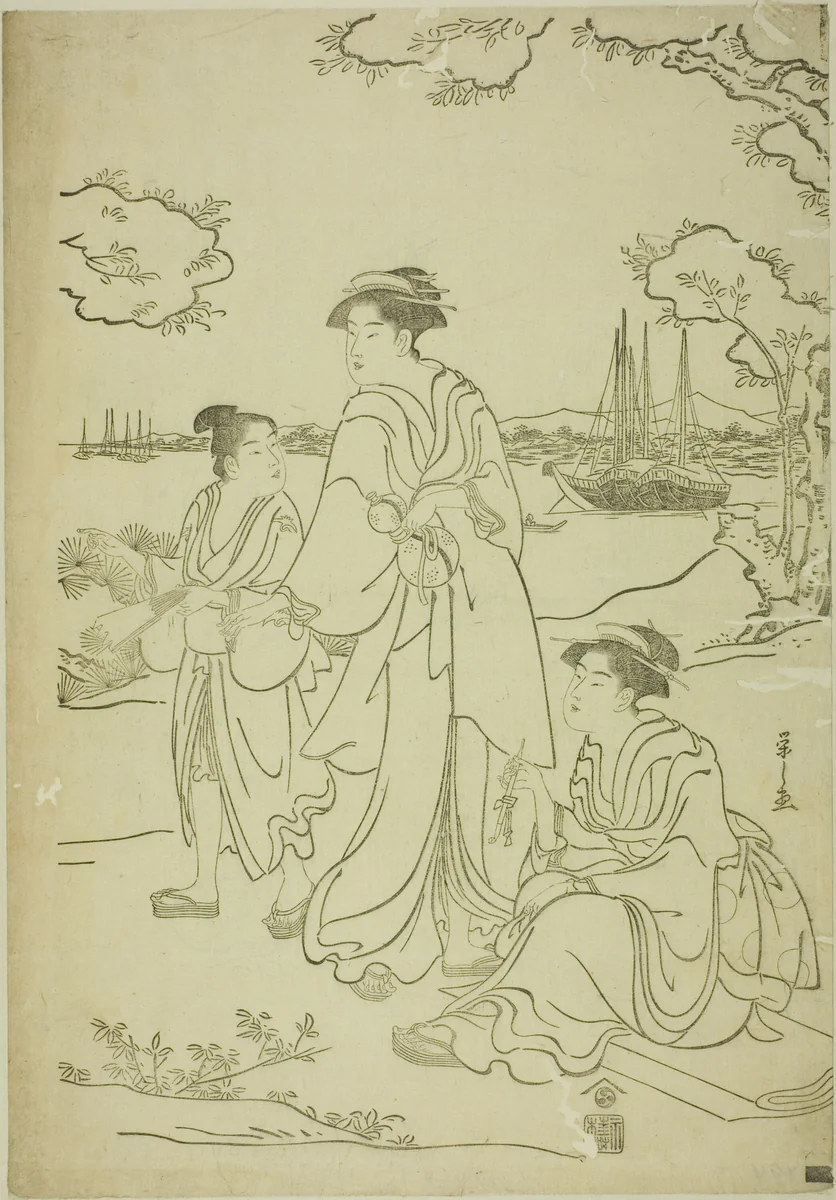 Viewing Cherry Blossoms at Goten Hill by Chobunsai Eishi, print, 1782-1792