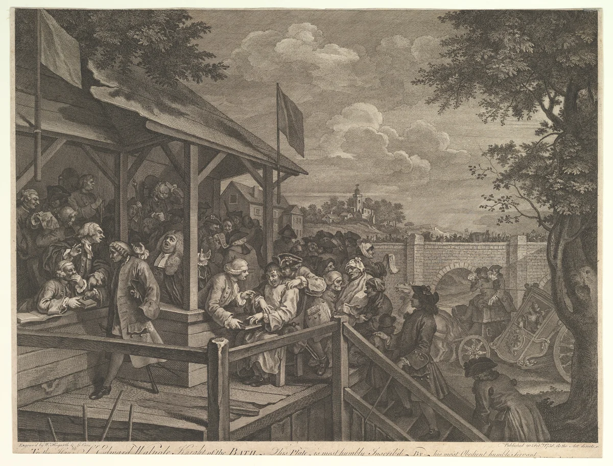 The Polling, Plate III: Four Prints of an Election by William Hogarth, print, 1758