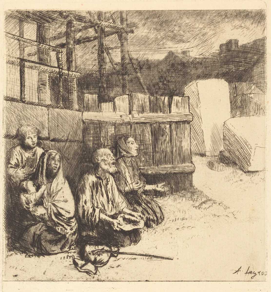 English Beggars (Les mendiants anglais) by Alphonse Legros, print, 1875