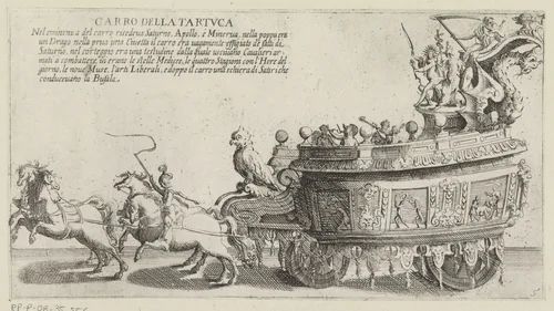 Triomfwagen van het Sienese district Tartuca by Bernardino Capitelli, print, 1632-1640