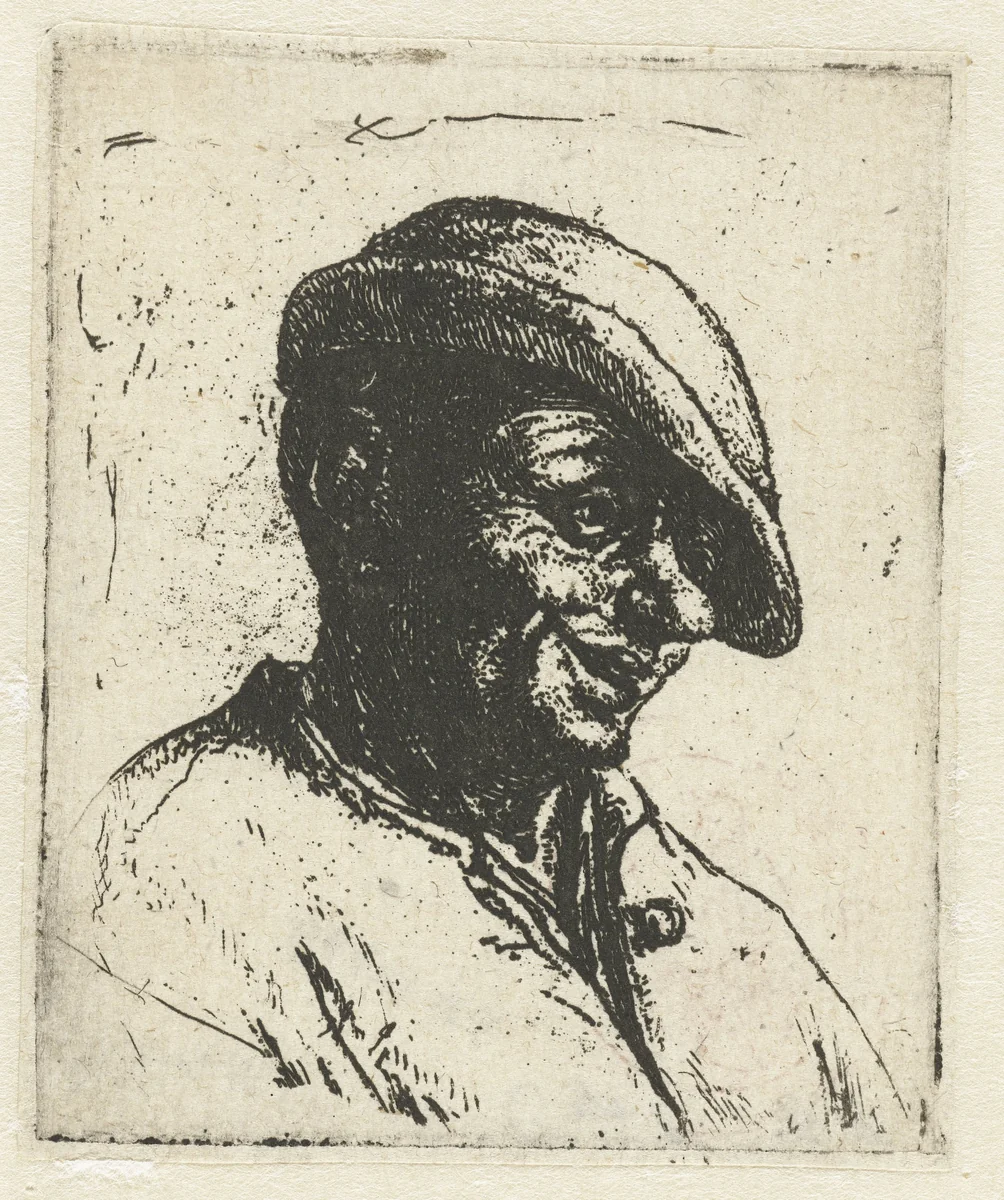Bust of a Smiling Peasant by Adriaen van Ostade, print, 1660-1670