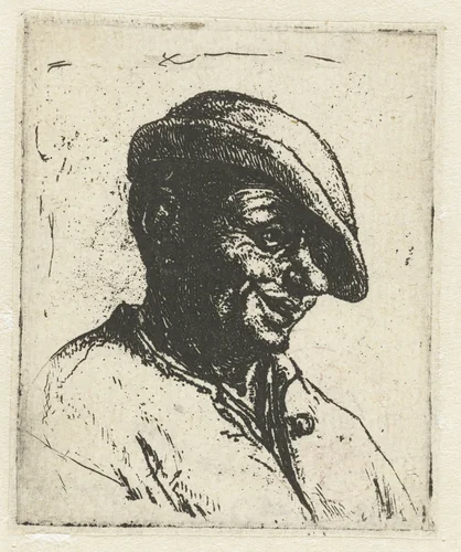 Bust of a Smiling Peasant by Adriaen van Ostade, print, 1660-1670