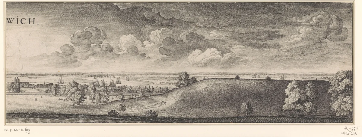 Gezicht op Greenwich (rechter plaat) by Wenceslaus Hollar, print, 1637