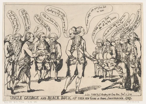 Uncle George and Black Dick at their New Game of Naval Shuttlecock by Thomas Rowlandson, print, 1787