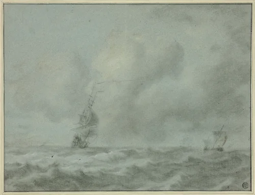 Boats on Ocean by Jan van Goyen, drawing, 1616-1656