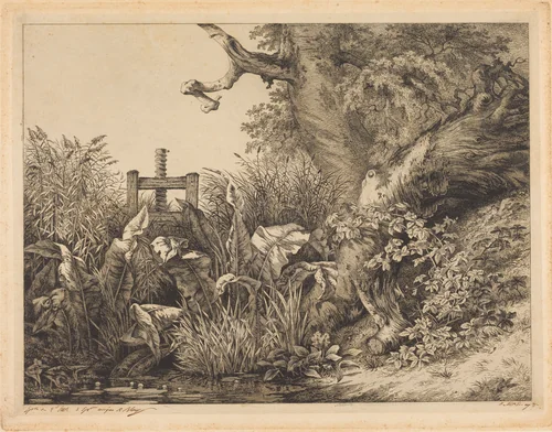Water Dock and Brambles at a Sluice by Eugène Bléry, print, 1843